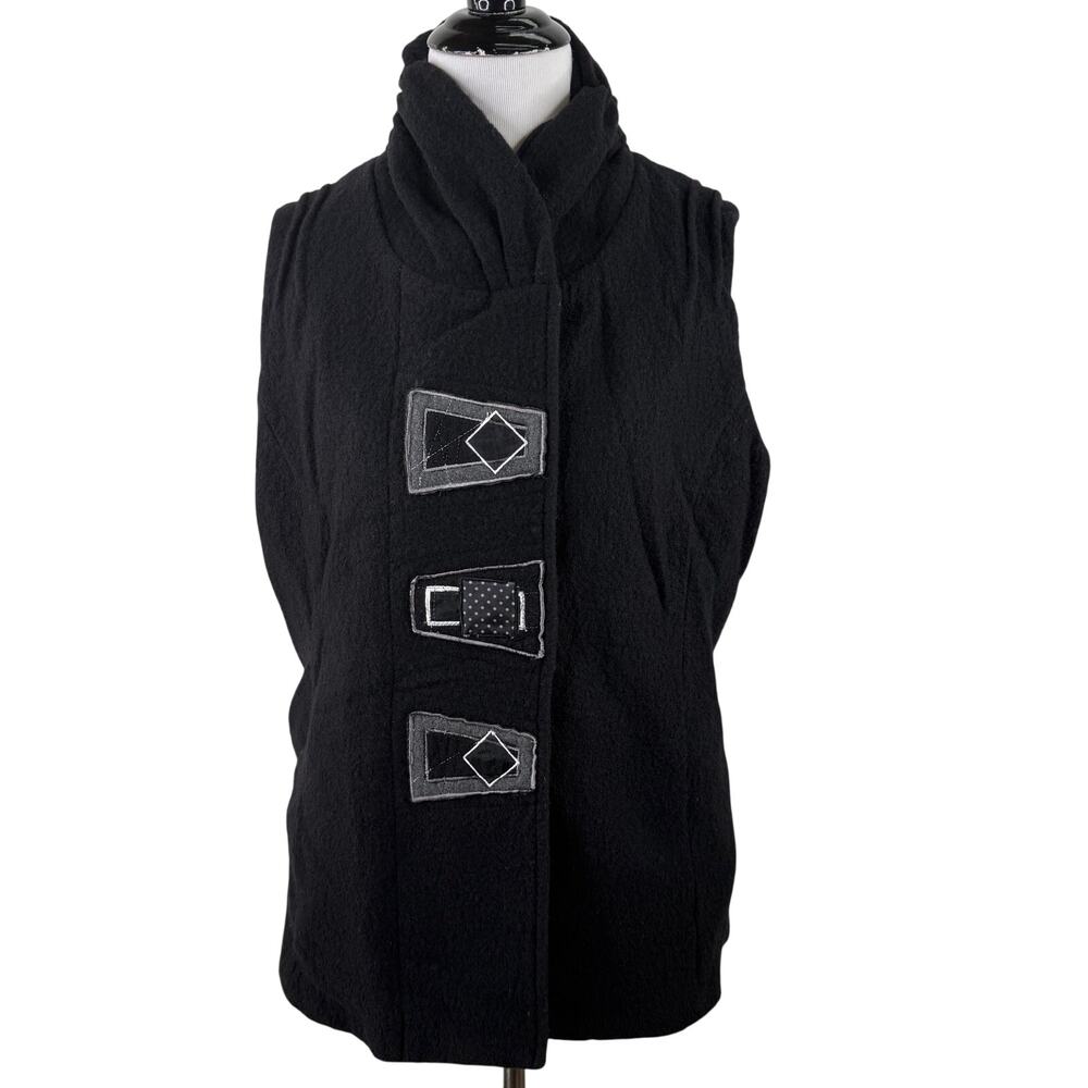 Icelandic Designs Women's Black Embroidered Wool Vest Jacket Size XL